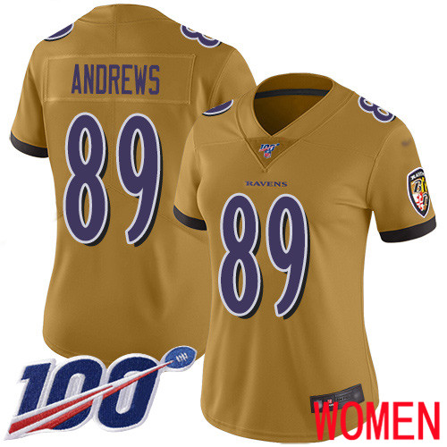 Baltimore Ravens Limited Gold Women Mark Andrews Jersey NFL Football #89 100th Season Inverted Legend->women nfl jersey->Women Jersey